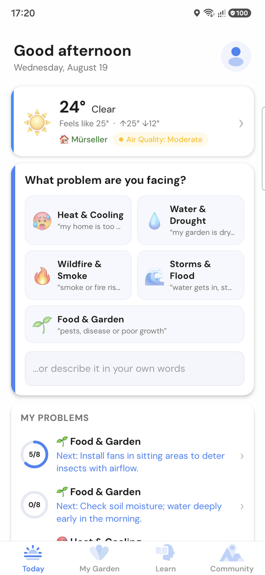 Choosing a problem in the app and answering a short multiple-choice question by tapping.